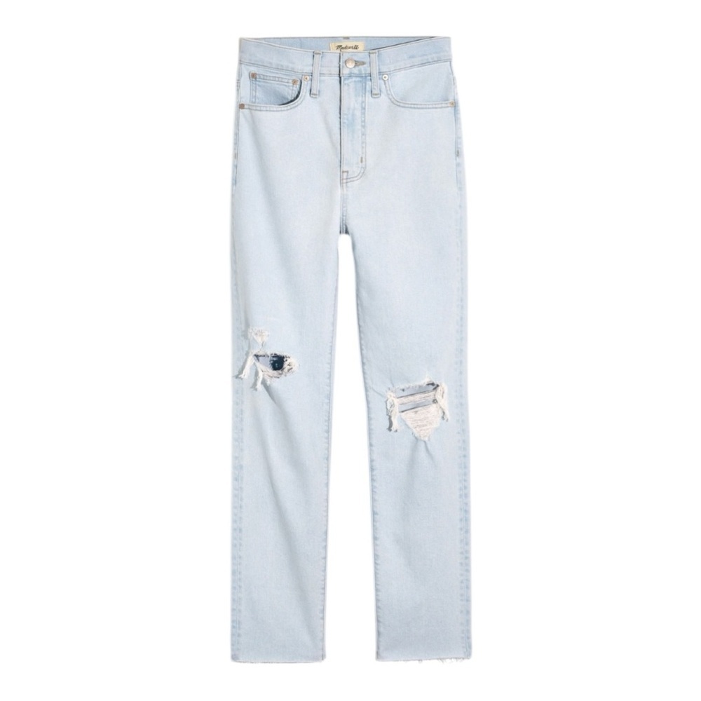 EUC Madewell Momjean in Harman Wash: Raw-Hem Edition Size 28 Light Denim Ripped